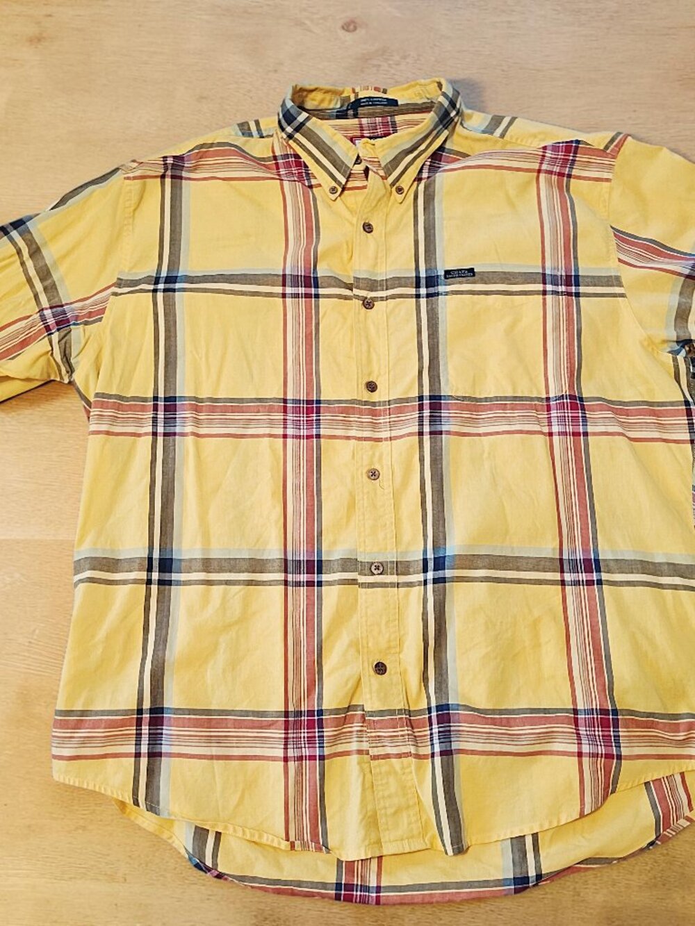 XL Chaps Ralph Lauren Yellow Plaid Button-Down Short Sleeve Shirt